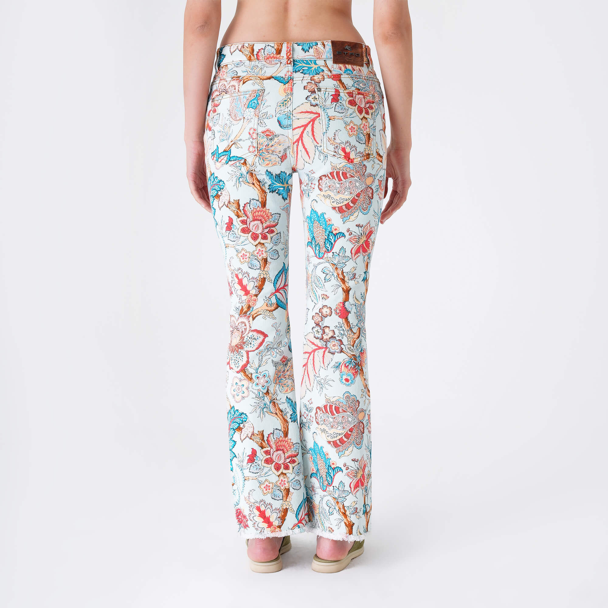 Etro - Baby Blue&Multicolor Floral Flare Pants